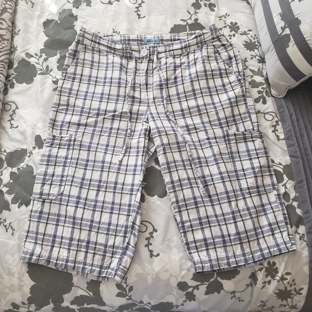 Izod White Plaid Long Shorts